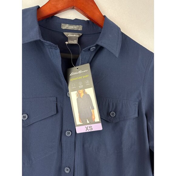 Eddie Bauer Womens Classic Fit Departure Shirt Size XS Long Sleeve Button-Up Nav - Picture 6 of 10
